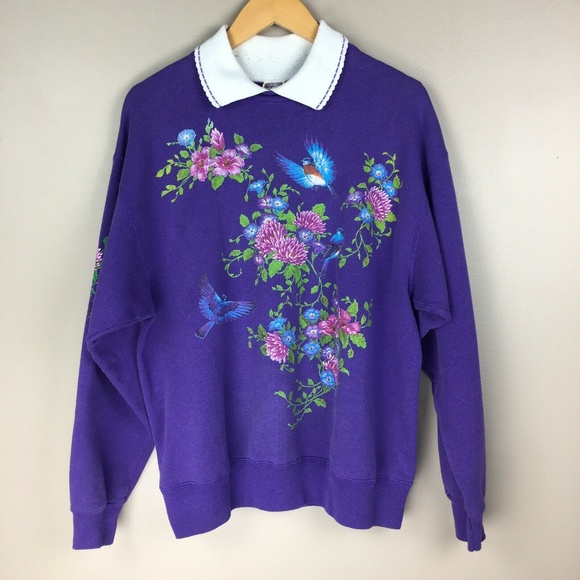 Lifestyles Sweaters - Large Vintage Collared Crewneck Purple sweater